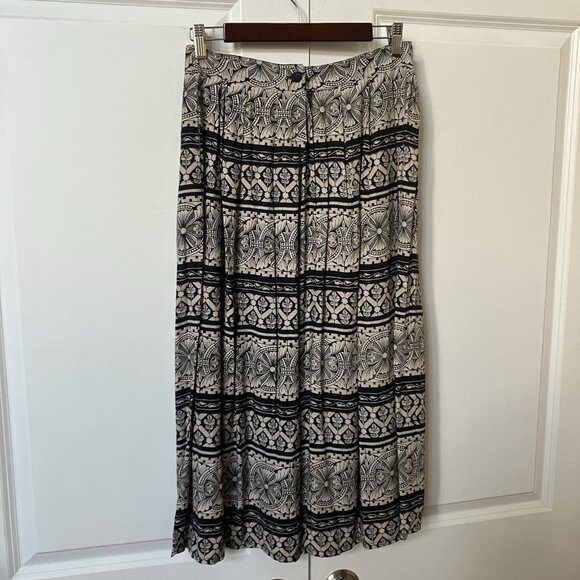 Vintage 90s Midi Maxi Pleated Skirt Womens 10 Hippie Boho Stripe Geometric Flora - Picture 3 of 9